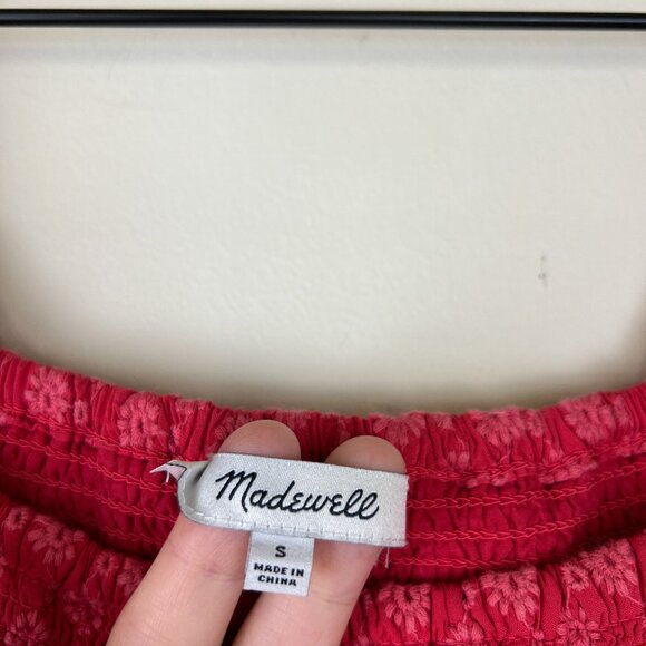 Madewell Americana Red Eyelet Embroidered Lucie Smocked Mini Dress - Picture 3 of 6